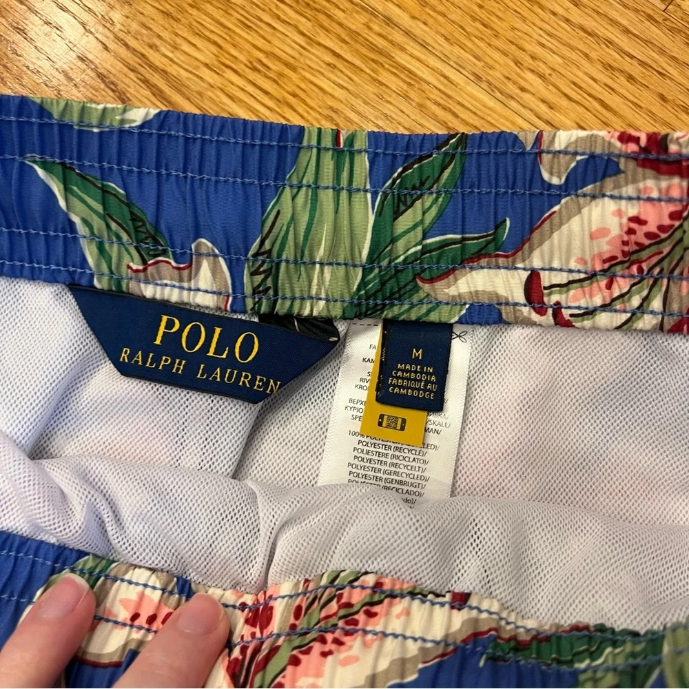 NWOT Polo Ralph Lauren Swim Trunks Hawaiian Hibiscus Blue Pink Floral Men’s M
